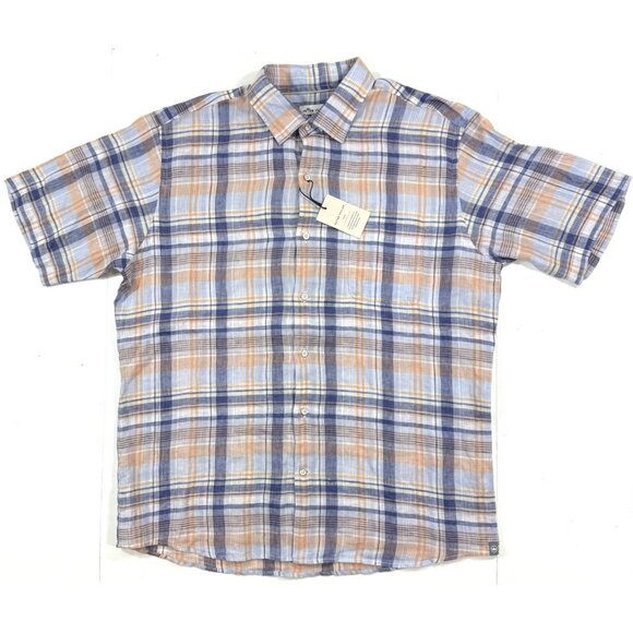 Peter Millar Mens Shirt Size Large San Clemente Linen Sport Short Sleeve Plaid